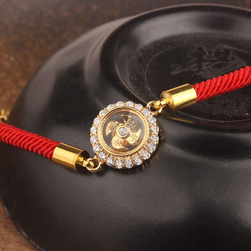 Bracelet Feng Shui en cuivre avec moulin à vent rotatif et fil rouge pour la protection