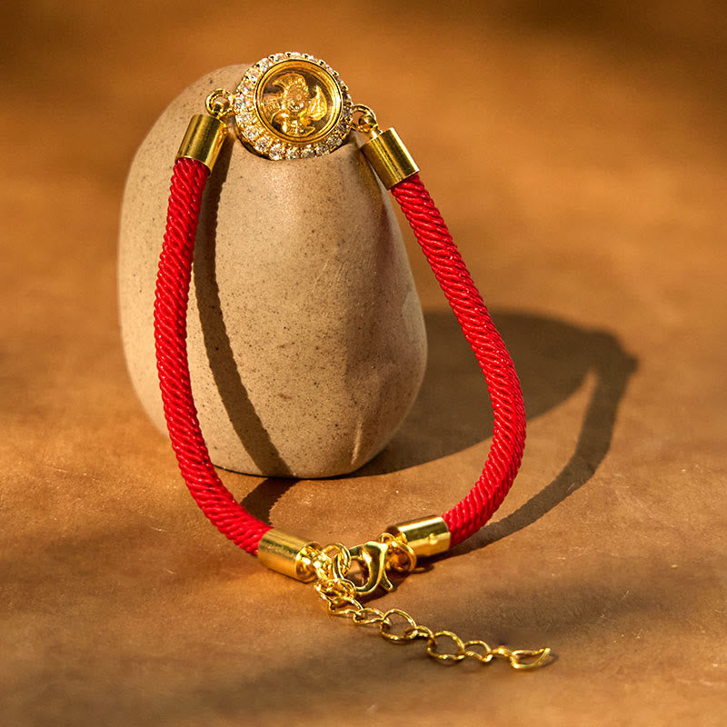 Bracelet Feng Shui en cuivre avec moulin à vent rotatif et fil rouge pour la protection