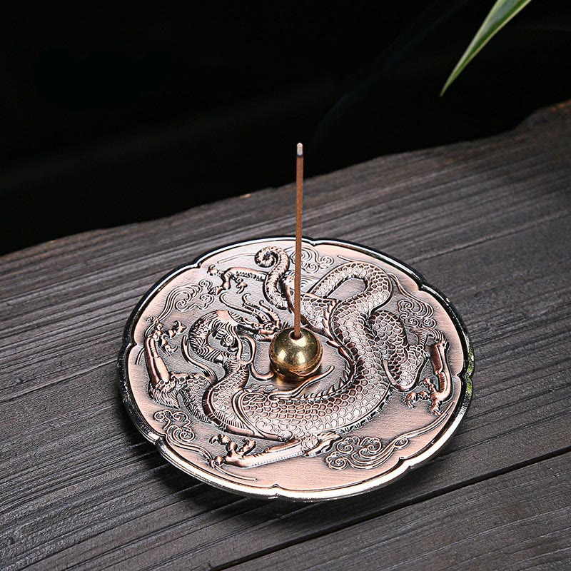 Brûleur d'encens rond en alliage de cuivre, motif dragon, 9,2 cm, décoration de méditation