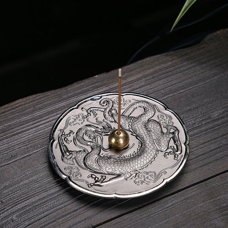 Brûleur d'encens rond en alliage de cuivre, motif dragon, 9,2 cm, décoration de méditation