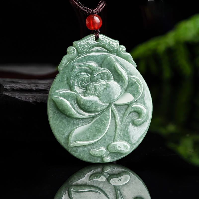 Collier rond en jade et lotus | Talisman d'abondance et de prospérité