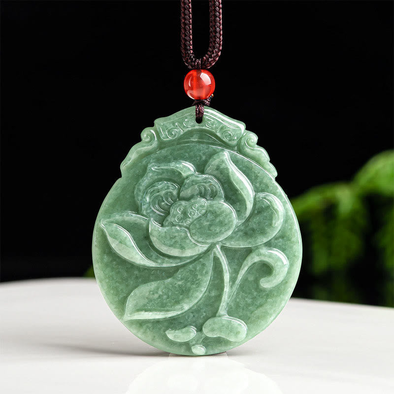 Collier rond en jade et lotus | Talisman d'abondance et de prospérité