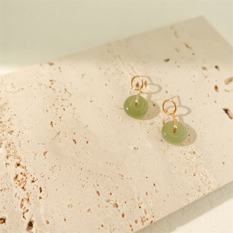 Boucles d'oreilles pendantes rondes en jade avec boucle de paix pour la prospérité