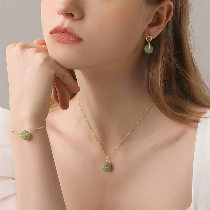 Boucles d'oreilles pendantes rondes en jade avec boucle de paix pour la prospérité