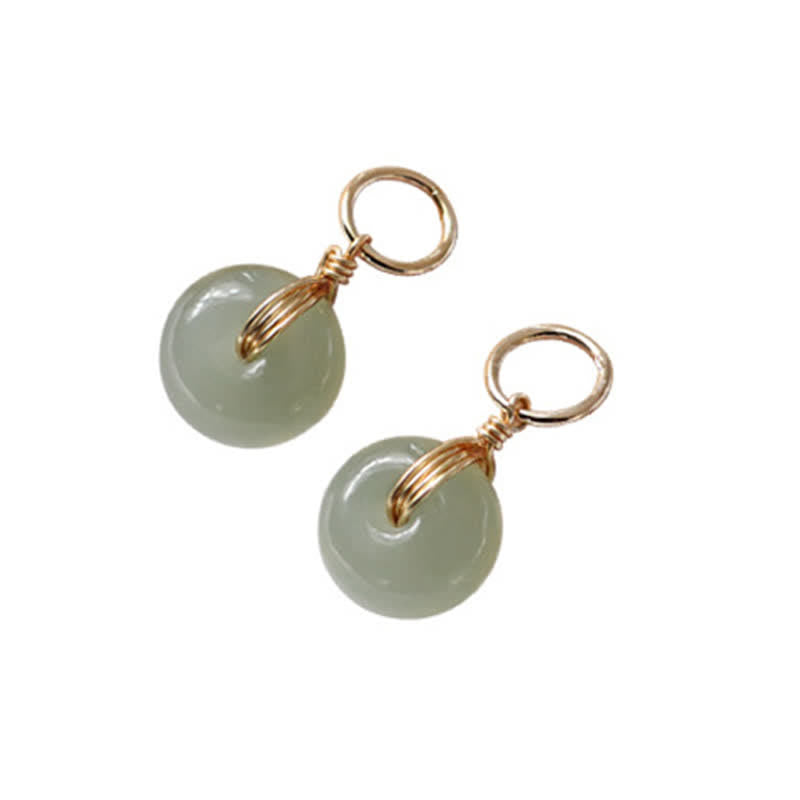 Boucles d'oreilles pendantes rondes en jade avec boucle de paix pour la prospérité