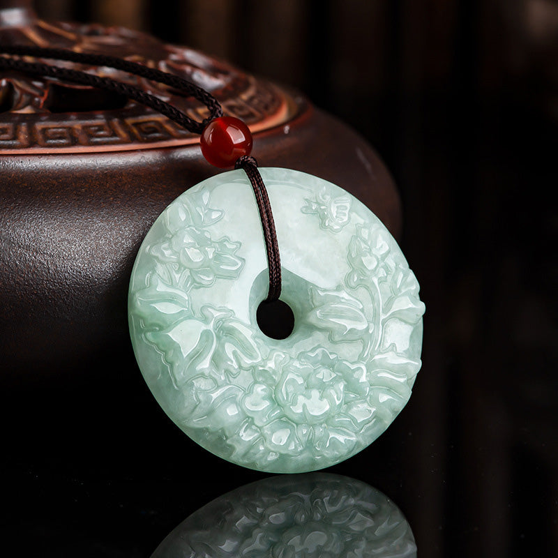 Collier rond en jade avec boucle de paix pour la prospérité et l'abondance 8 mm