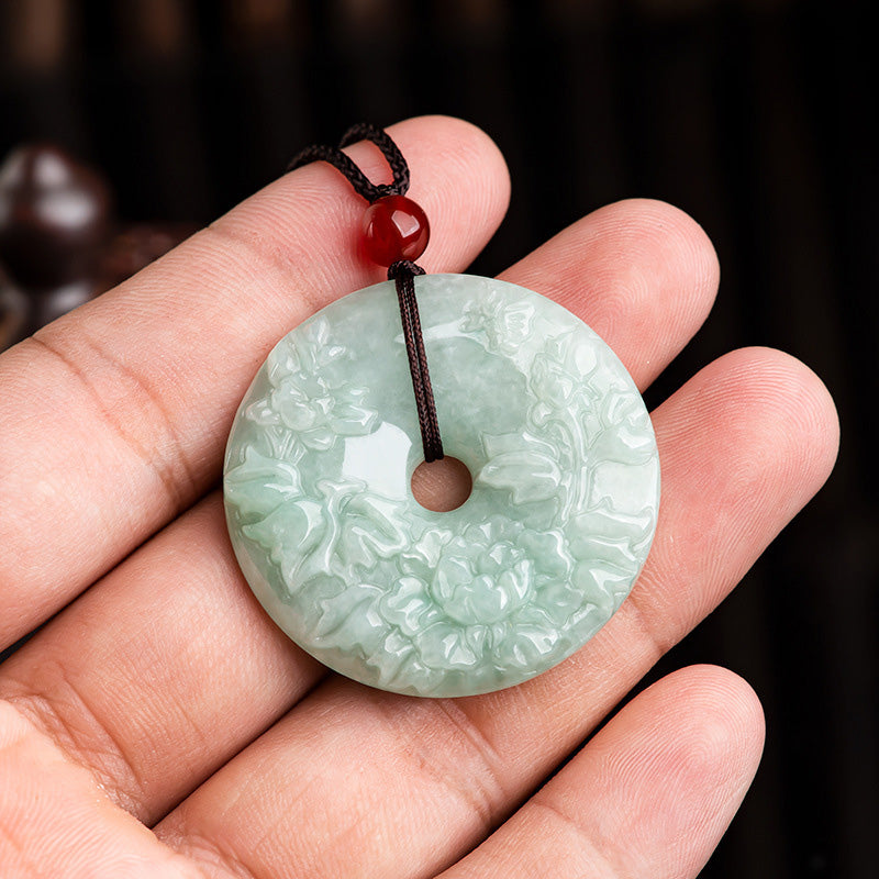 Collier rond en jade avec boucle de paix pour la prospérité et l'abondance 8 mm