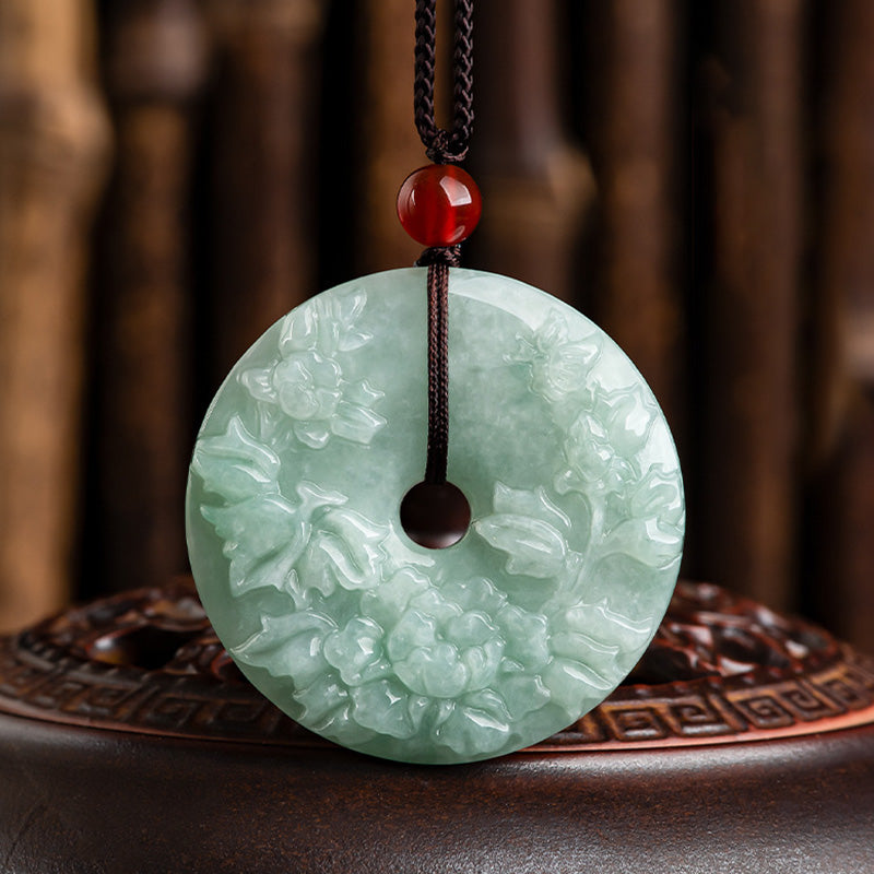 Collier rond en jade avec boucle de paix pour la prospérité et l'abondance 8 mm