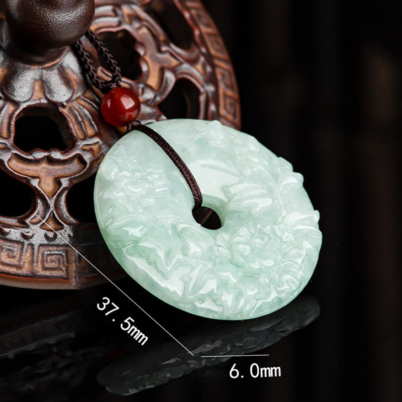Collier rond en jade avec boucle de paix pour la prospérité et l'abondance 8 mm