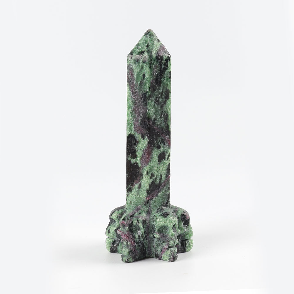 Ruby In Zoisite Crystal Tower with Skull Base 4 Inches