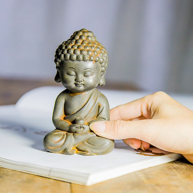 Ensemble de 3 statues de Bouddha en fonte rouillée pour la méditation à domicile