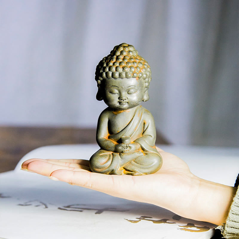 Ensemble de 3 statues de Bouddha en fonte rouillée pour la méditation à domicile