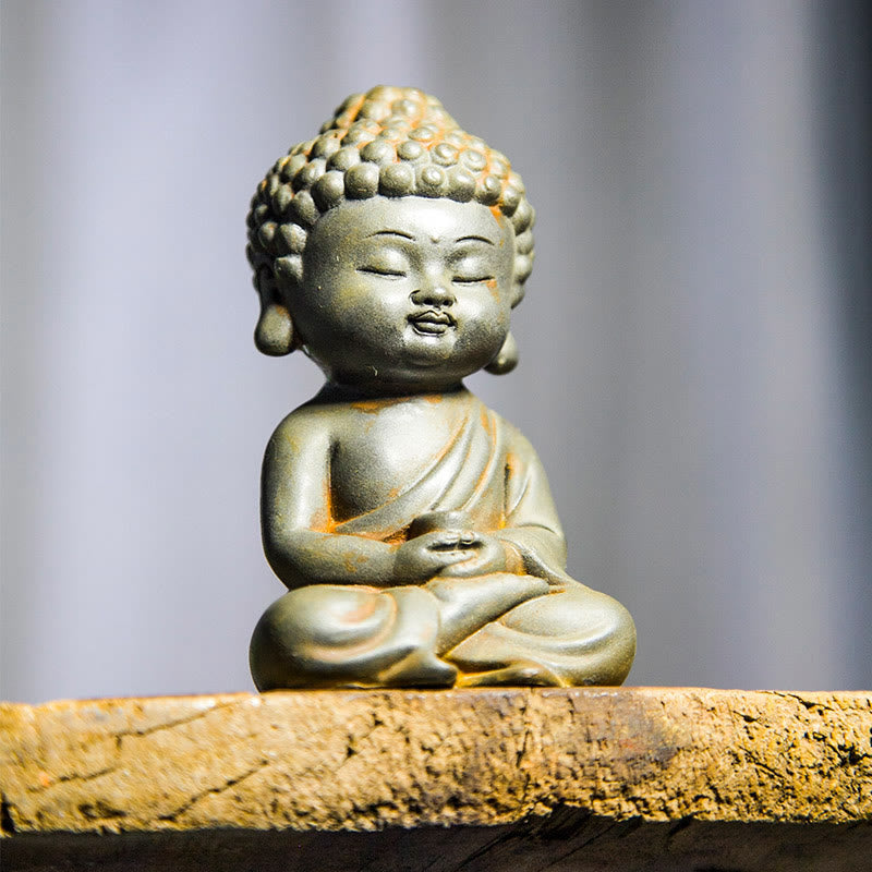 Ensemble de 3 statues de Bouddha en fonte rouillée pour la méditation à domicile