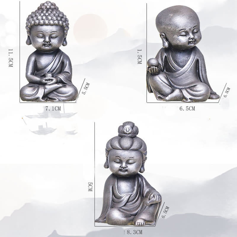 Ensemble de 3 statues de Bouddha en fonte rouillée pour la méditation à domicile