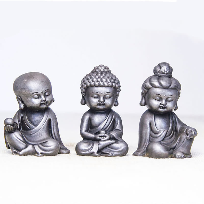 Ensemble de 3 statues de Bouddha en fonte rouillée pour la méditation à domicile