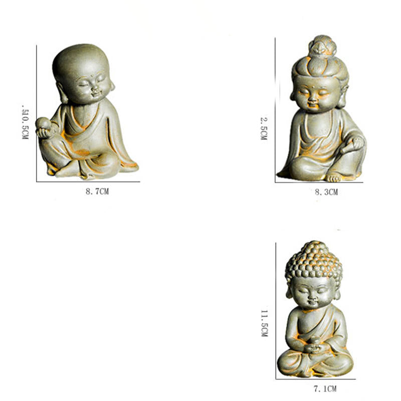 Ensemble de 3 statues de Bouddha en fonte rouillée pour la méditation à domicile