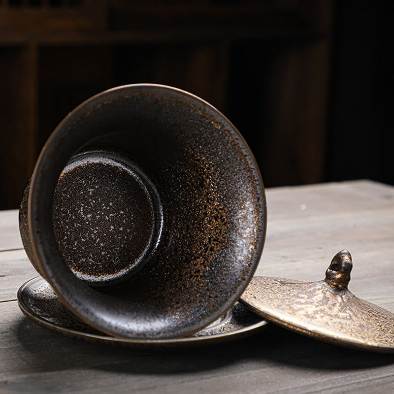 Tasse à thé Gaiwan en céramique émaillée rouille 230 ml pour rituels de pleine conscience