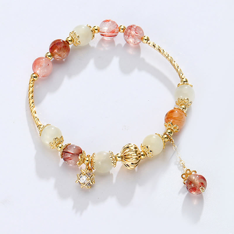 Bracelet de bon augure en quartz rutile, perles de 7 mm