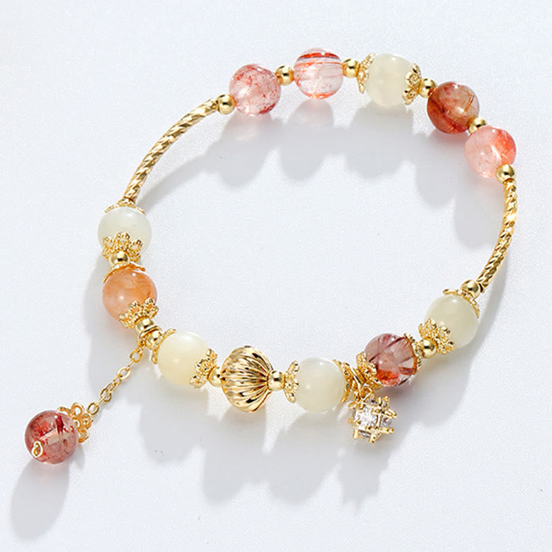 Bracelet de bon augure en quartz rutile, perles de 7 mm