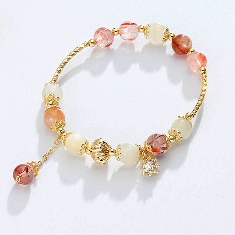 Bracelet de bon augure en quartz rutile, perles de 7 mm