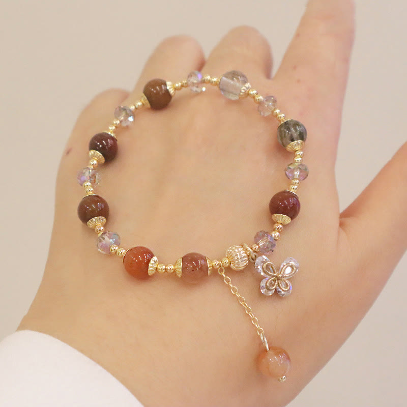 Bracelet papillon de richesse Fu Lu Shou en quartz rutile