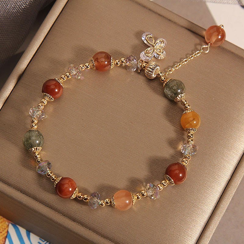 Bracelet papillon de richesse Fu Lu Shou en quartz rutile
