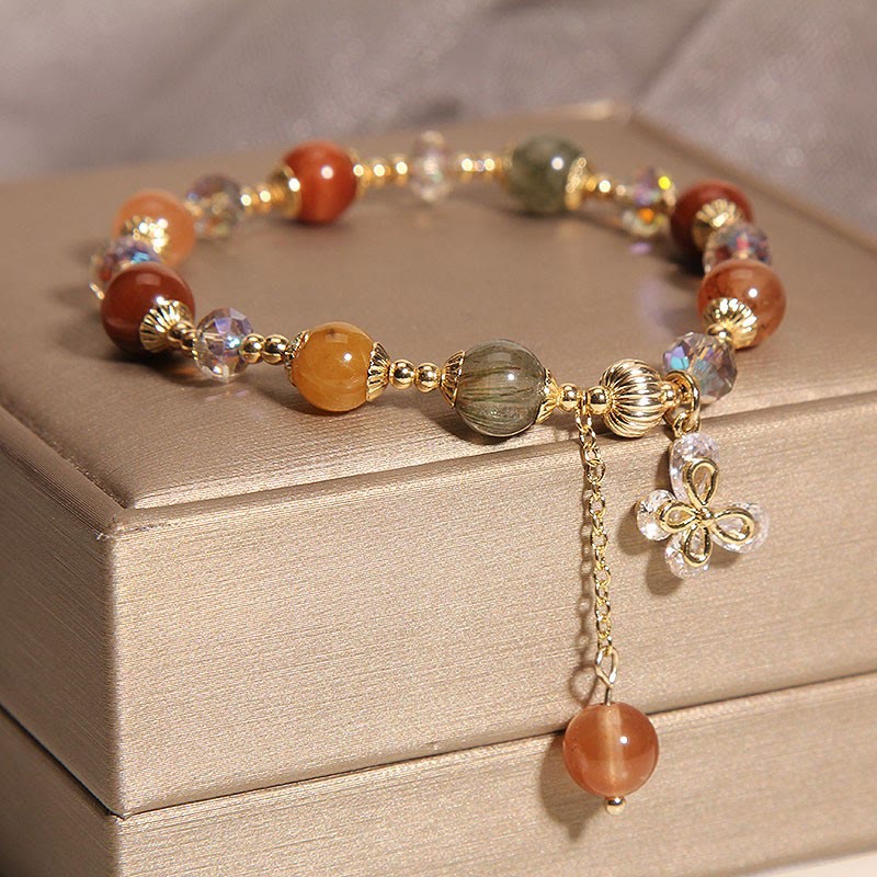 Bracelet papillon de richesse Fu Lu Shou en quartz rutile