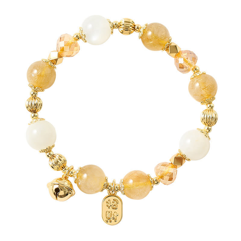 Bracelet spirituel en quartz rutile et pierre de lune pour le courage et la richesse