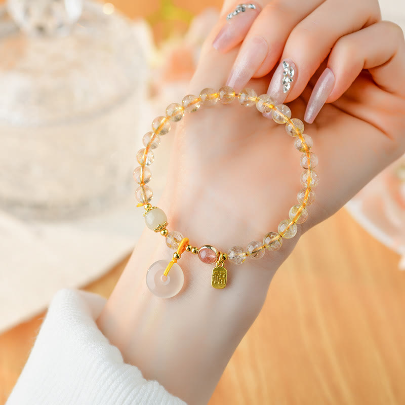 Bracelet de richesse avec boucle de paix en quartz rutile 14-16 cm
