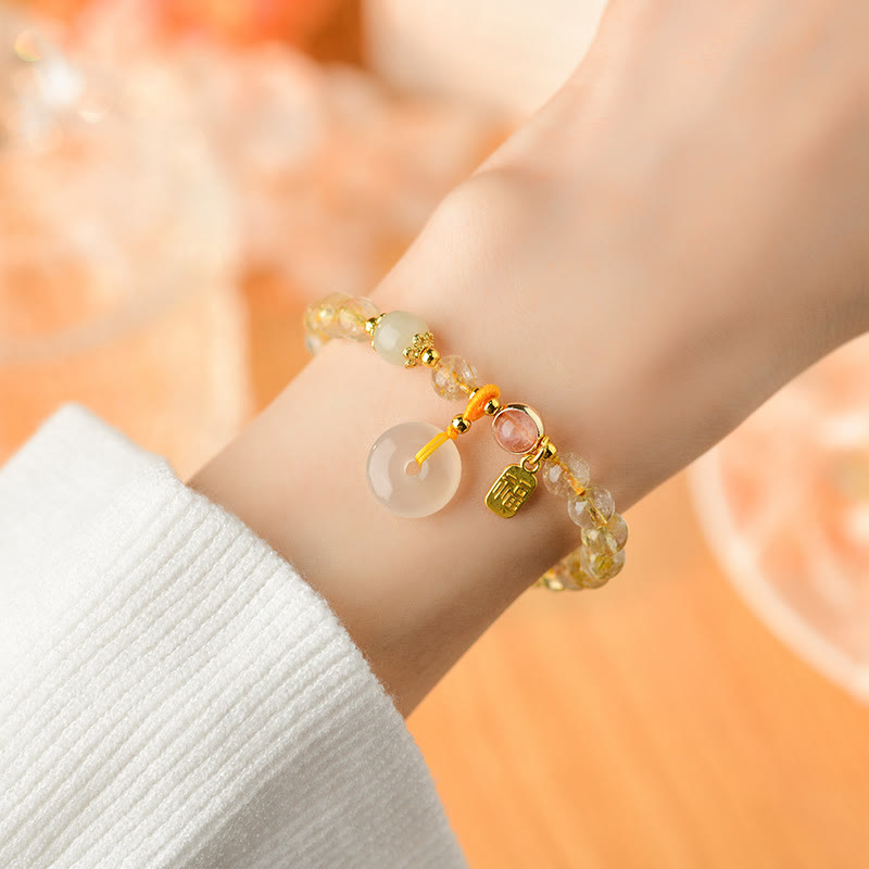 Bracelet de richesse avec boucle de paix en quartz rutile 14-16 cm