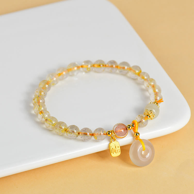 Bracelet de richesse avec boucle de paix en quartz rutile 14-16 cm