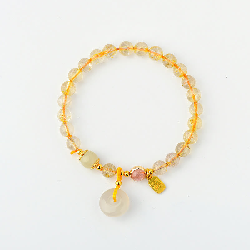 Bracelet de richesse avec boucle de paix en quartz rutile 14-16 cm