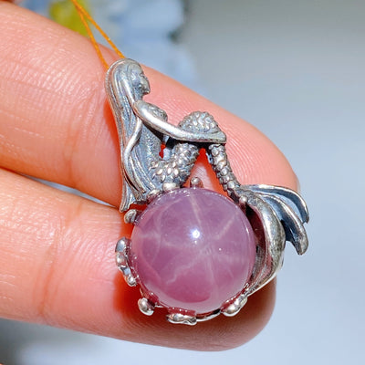 Pendentif étoile en argent S925, quartz rose et aigue-marine, cristal de guérison