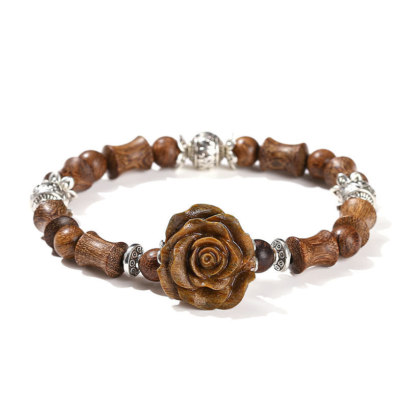 Bracelet de guérison en bois de santal, bambou et camélia, poignet de 14 à 16 cm