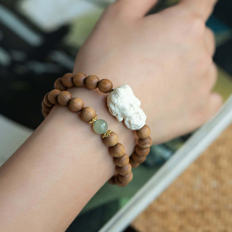 Bracelet de protection en jade Hetian et bois de santal, perles de 8 mm