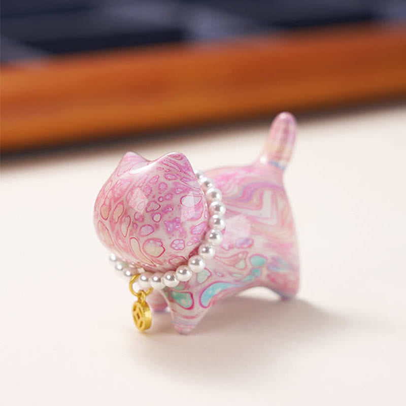 Mini chat en bois de santal laqué, décoration artisanale zen, 48 mm