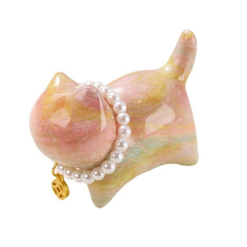 Mini chat en bois de santal laqué, décoration artisanale zen, 48 mm