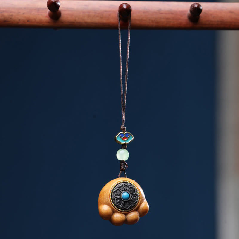 Pendentif de protection en bois de santal pour téléphone avec breloque en forme de patte de chat porte-bonheur