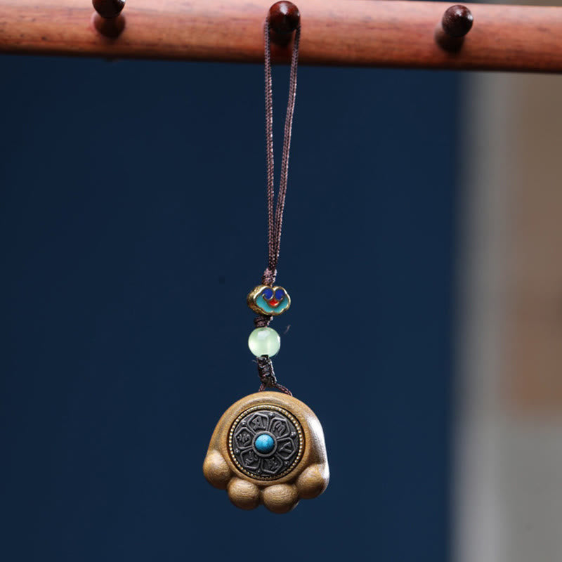 Pendentif de protection en bois de santal pour téléphone avec breloque en forme de patte de chat porte-bonheur