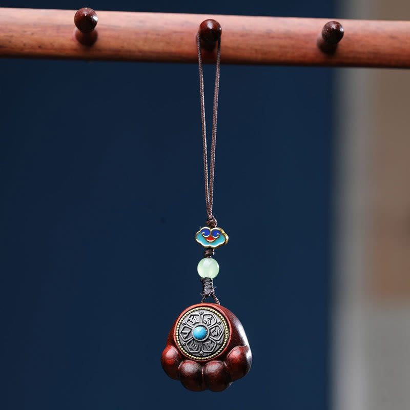 Pendentif de protection en bois de santal pour téléphone avec breloque en forme de patte de chat porte-bonheur