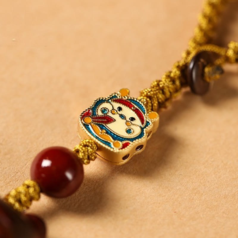 Porte-clés de protection spirituelle en bois de santal avec breloque chat porte-bonheur