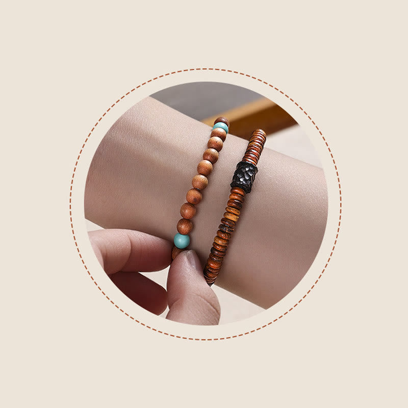 Bracelet de protection double tour en bois de santal turquoise 6 mm