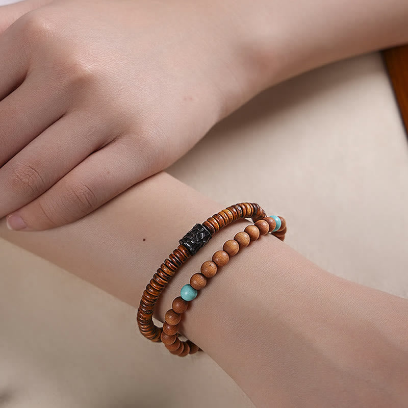 Bracelet de protection double tour en bois de santal turquoise 6 mm