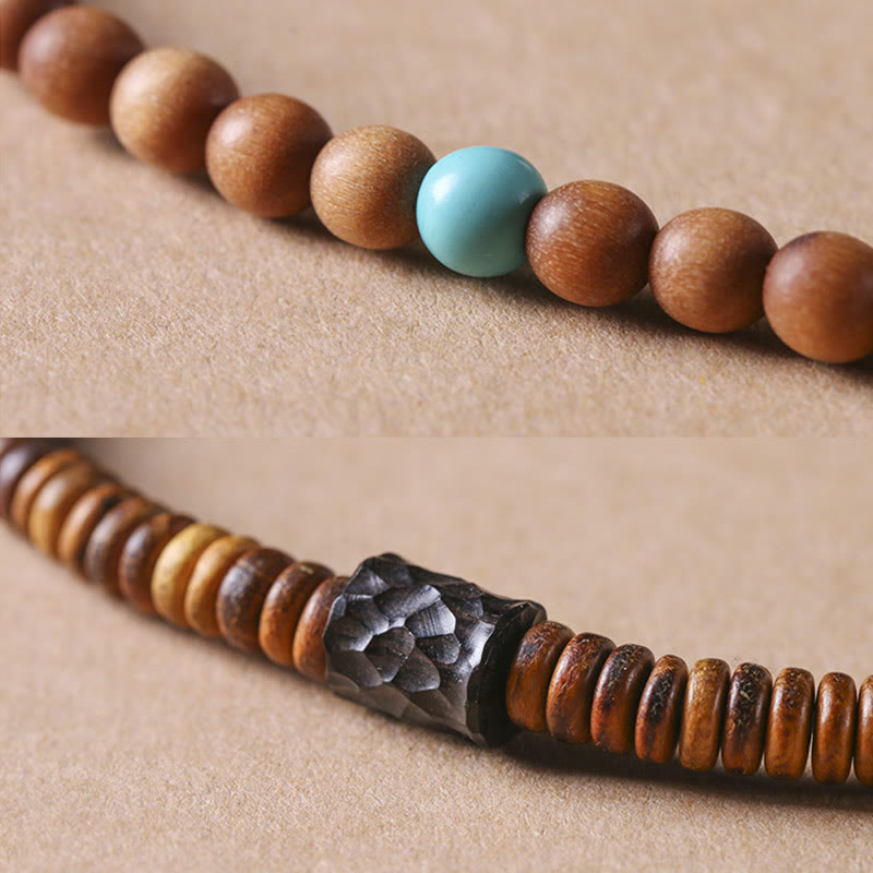 Bracelet de protection double tour en bois de santal turquoise 6 mm