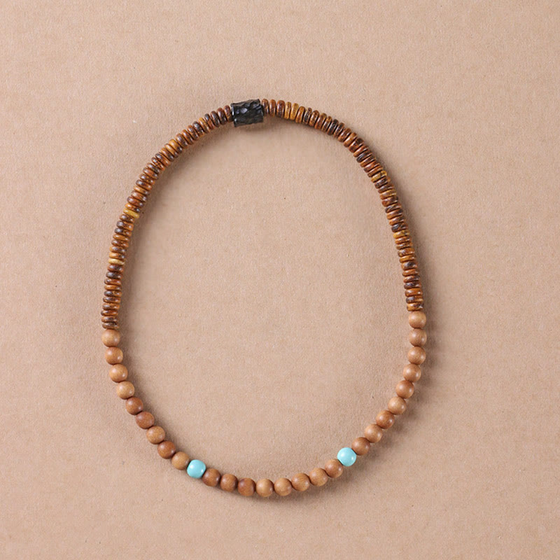 Bracelet de protection double tour en bois de santal turquoise 6 mm