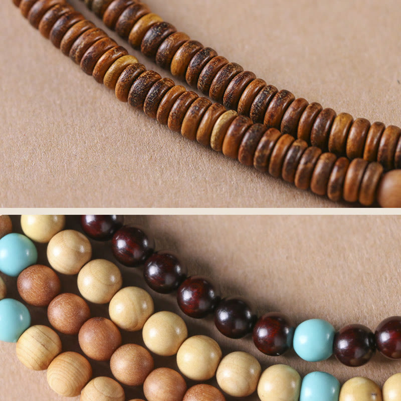Bracelet de protection double tour en bois de santal turquoise 6 mm