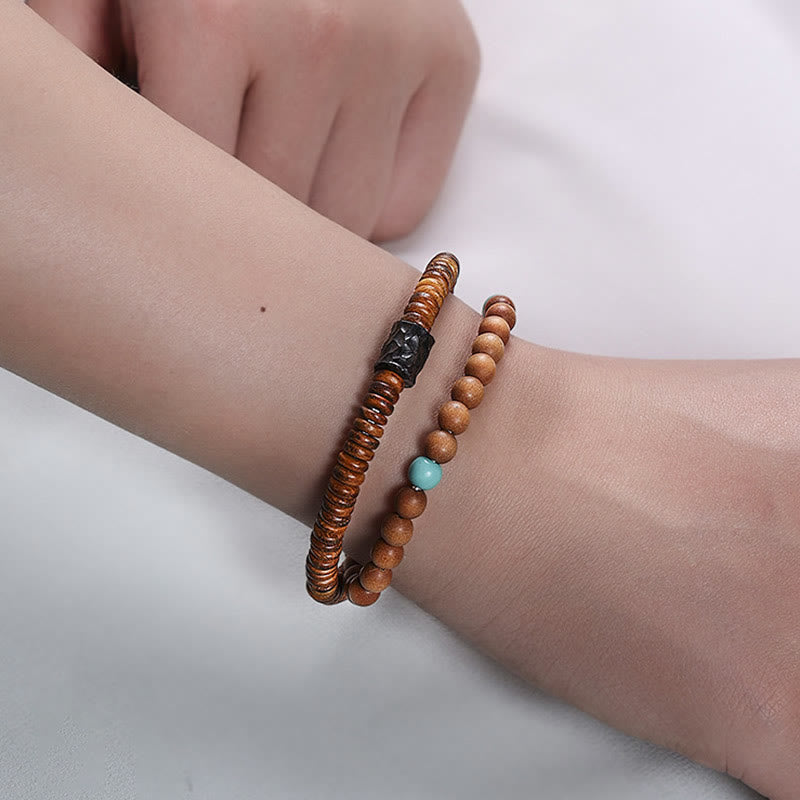 Bracelet de protection double tour en bois de santal turquoise 6 mm