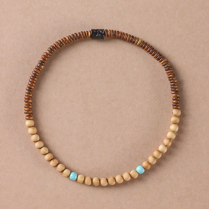 Bracelet de protection double tour en bois de santal turquoise 6 mm