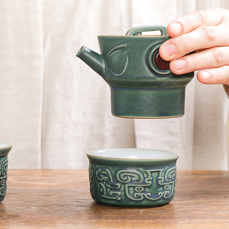 Service à thé chinois en céramique Sanxingdui | Cadeau Kung Fu