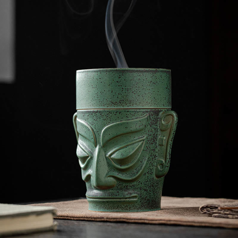 Brûleur d'encens en céramique de Sanxingdui inspiré de la méditation sur les masques de l'âge du bronze